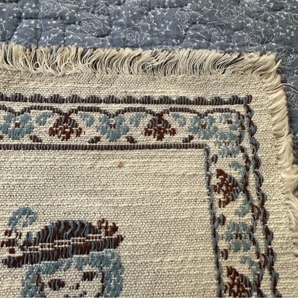 Scandinavian Children Vintage Tapestry w/ Blue & Cream Linen & Cotton Blend 13” - Picture 8 of 8